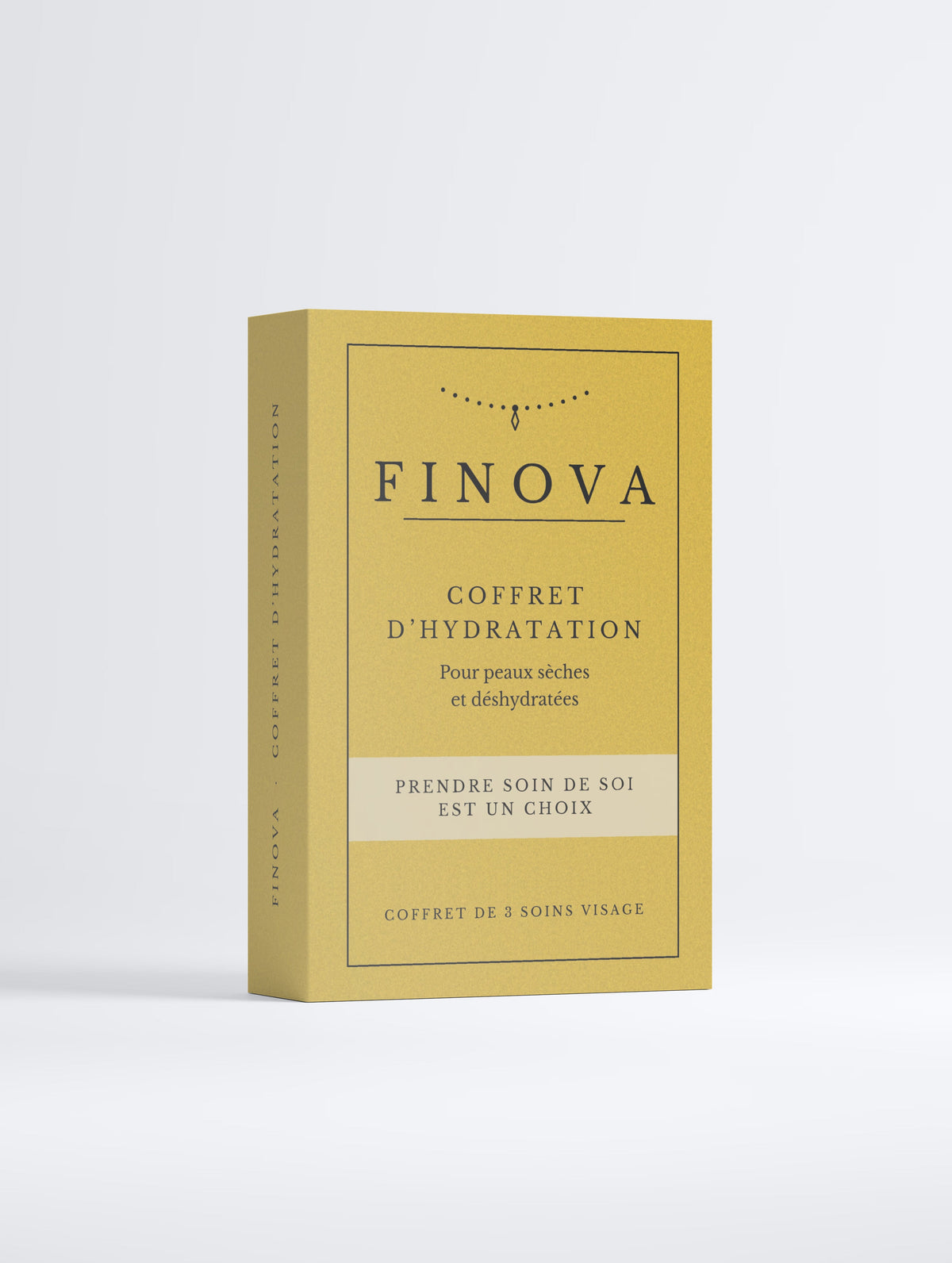Coffret hydratation visage FINOVA, face avant de la boîte jaune