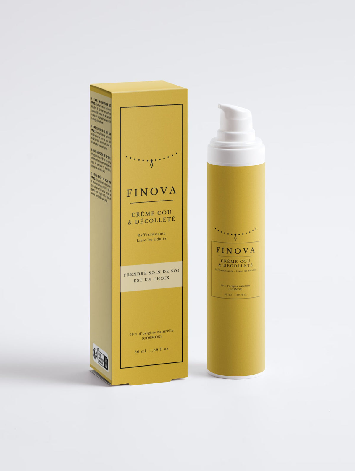 Boîte et flacon airless de la crème cou et décolleté FINOVA